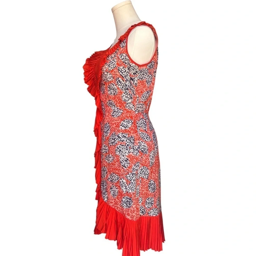 Tory Burch Silk Janette Dress Women's Size 2 Orange & Blue Ruffle A-Line